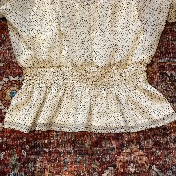 NWT Wayf Puff Sleeve High Neck Top. Short Sleeve. Size Small. Dot Print. Sheer. - Picture 3 of 12